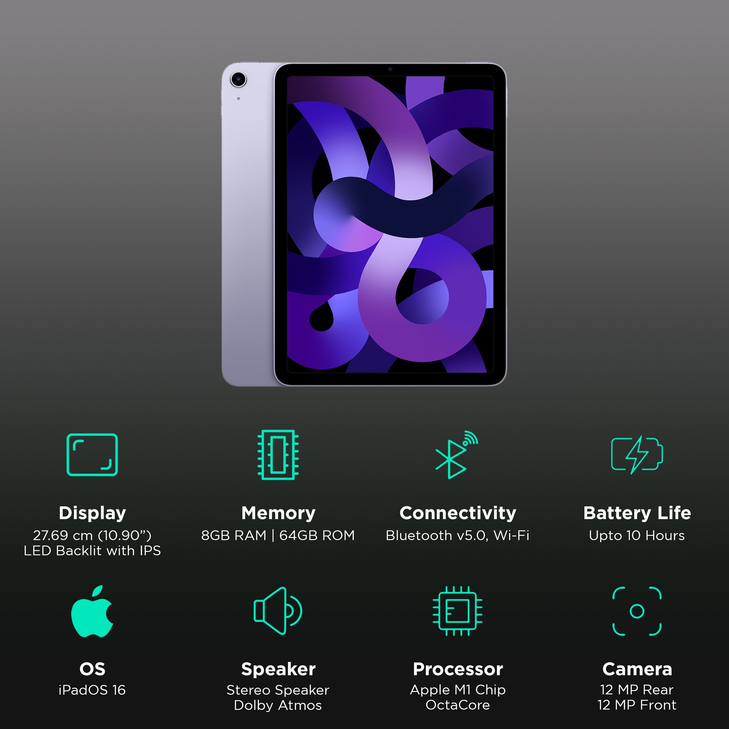 Buy Apple iPad Air 5th Generation WiFi (10.9 Inch, 64GB, Purple, 2022